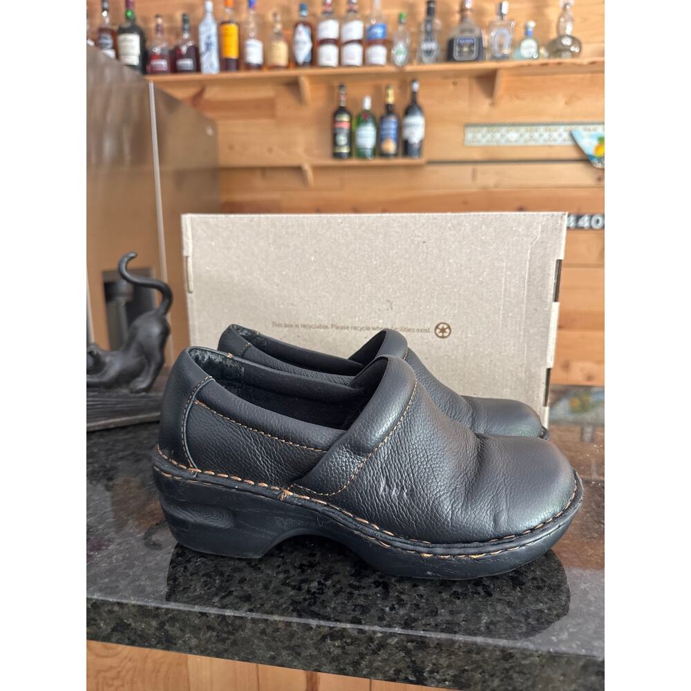 BOC Born Women's 7.5 Wide Black Leather Peggy Walking Comfort Classic Clog